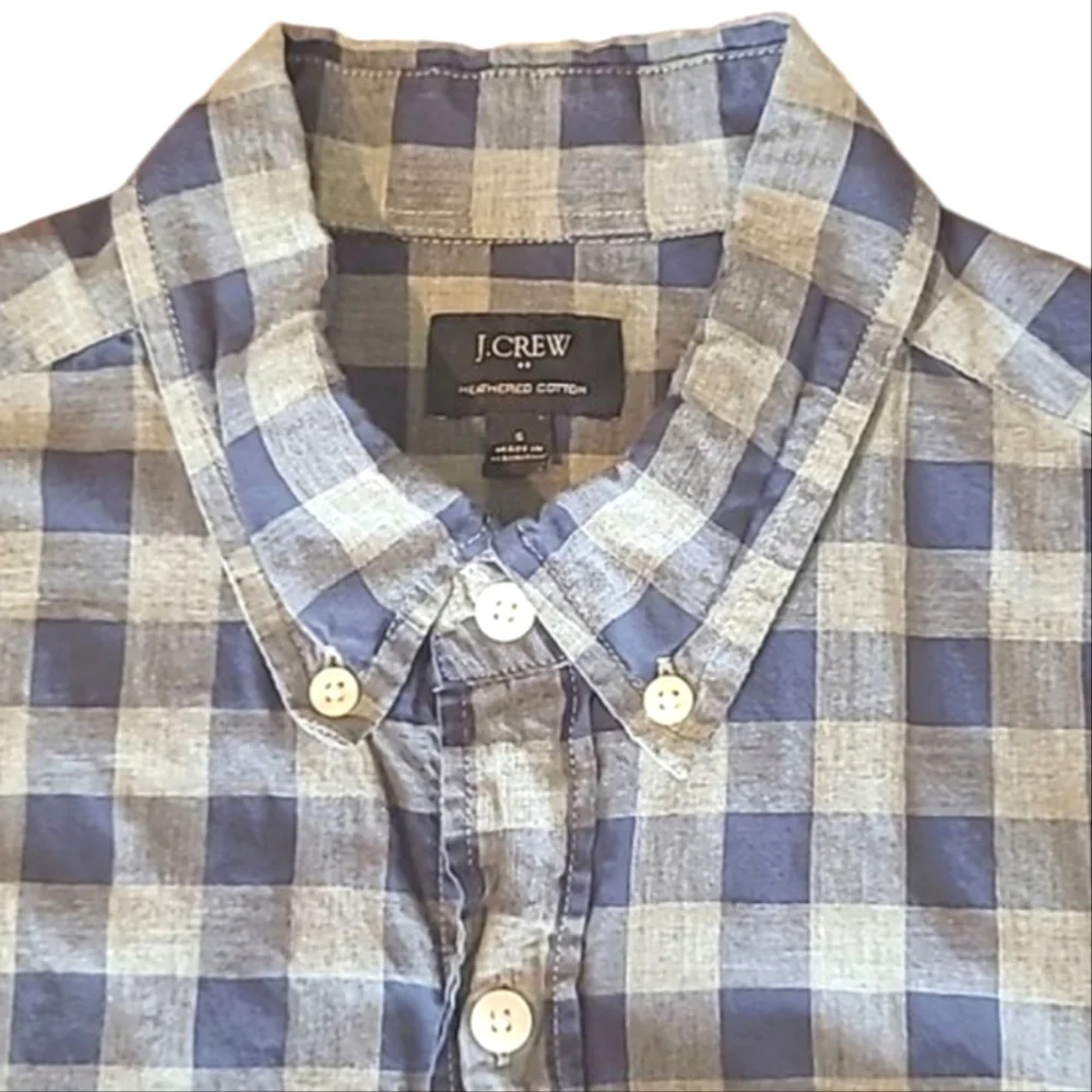 J. Crew Heathered Cotton Plaid Dress Shirt Collared Button Up Checkered Top Sm.